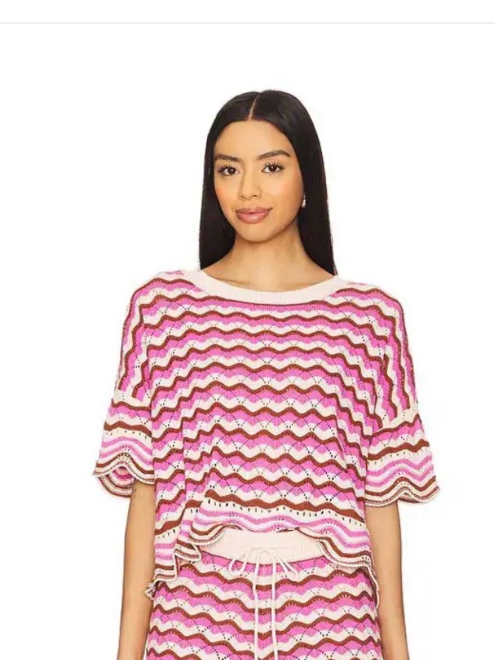 L*SPACE Sunchaser Neapolitan Crochet Crop Top Pink Brown Cream Large